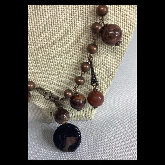 Stone brown and black handmade necklace. - Picture 2 of 5